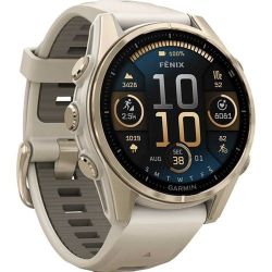 Andorra-Garmin Fenix 8 43mm Amoled Sapphire, Soft Gold with Fog Gray/Dark Sandstone Silicone Band