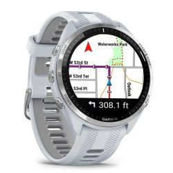 Andorra-Garmin Forerunner 965 Titanium Bezel with Whitestone Case and Whitestone/Powder Gray Silicone Band