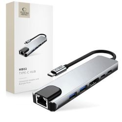 Andorra-Tech-Protect HB02 Hub Adapter 6 In 1 Space Grey