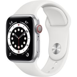 Andorra-Apple Watch Series 6 GPS+Cellular Silver Aluminum Case White Sport Band 40mm