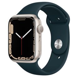 Andorra-Apple Watch Series 7 GPS+Cellular Starlight Aluminum Case with Mallard Green Sport Band 45mm