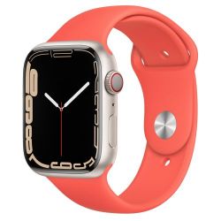 Andorra-Apple Watch Series 7 GPS+Cellular Starlight Aluminium Case with Pink Citrus Sport Band 45mm