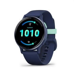 Andorra-Garmin V�voactive 5 Metallic Navy Aluminum Bezel with Navy Case and Silicone Band